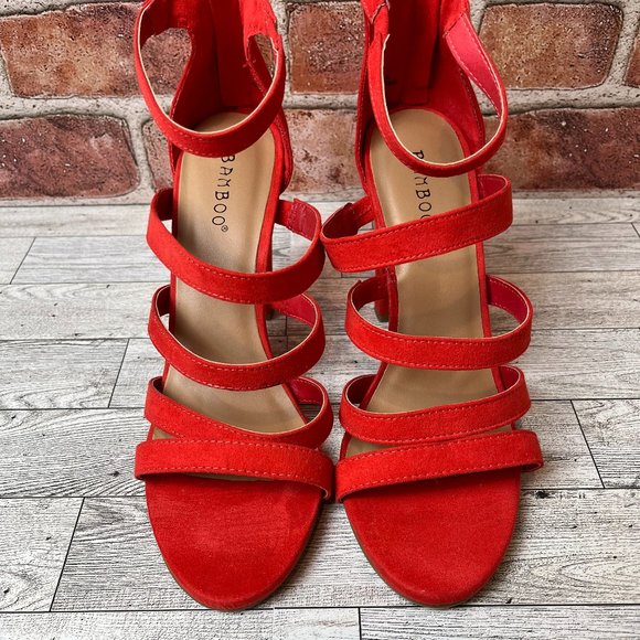 Orange Strappy Chunky Heels - Picture 3 of 7